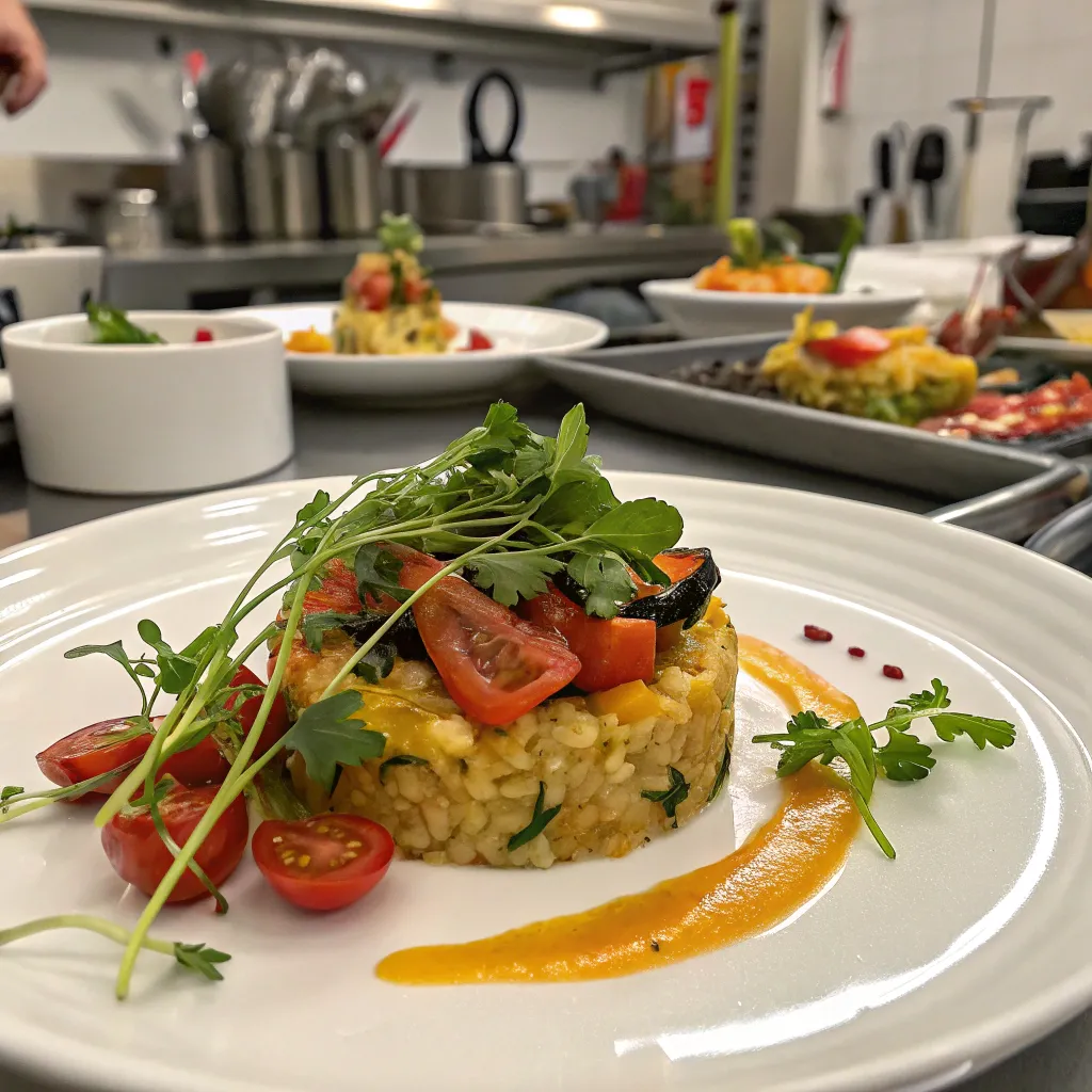 Delicious meal prepared in cooking course